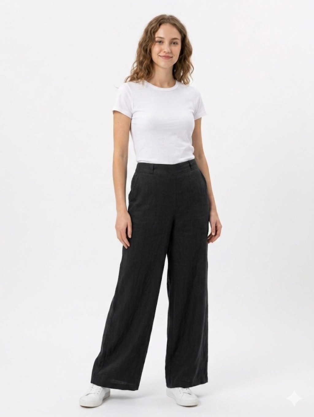 Halston Heritage Black Wide-Leg 100% Linen Pants Size M